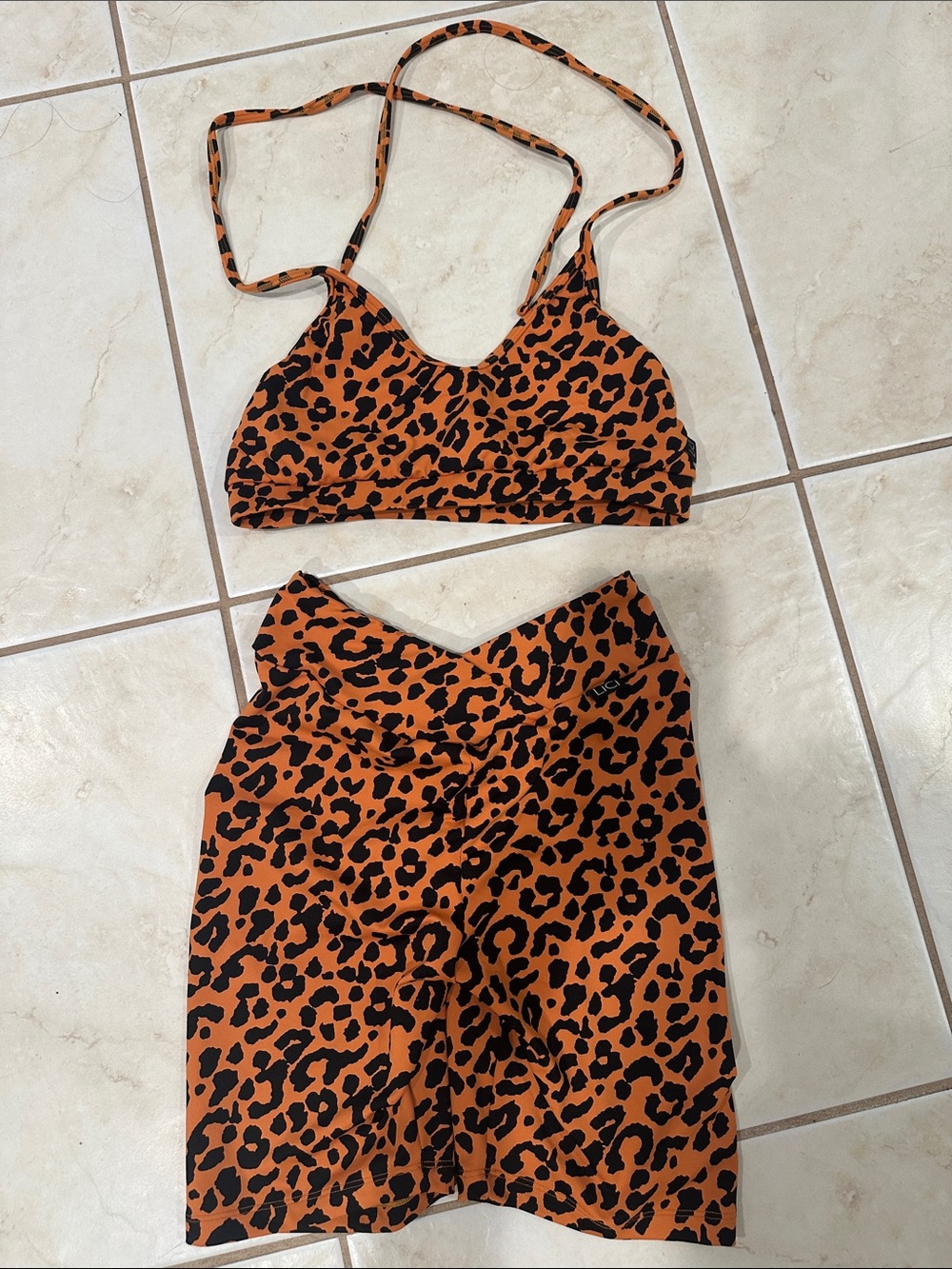 Leopard Print Two-Piece Active Set - Burnt Orange & Black